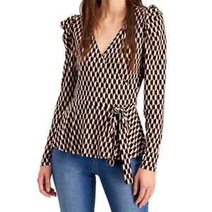 LC Geometric Patterned Peplum With Shoulder Detail Blouse